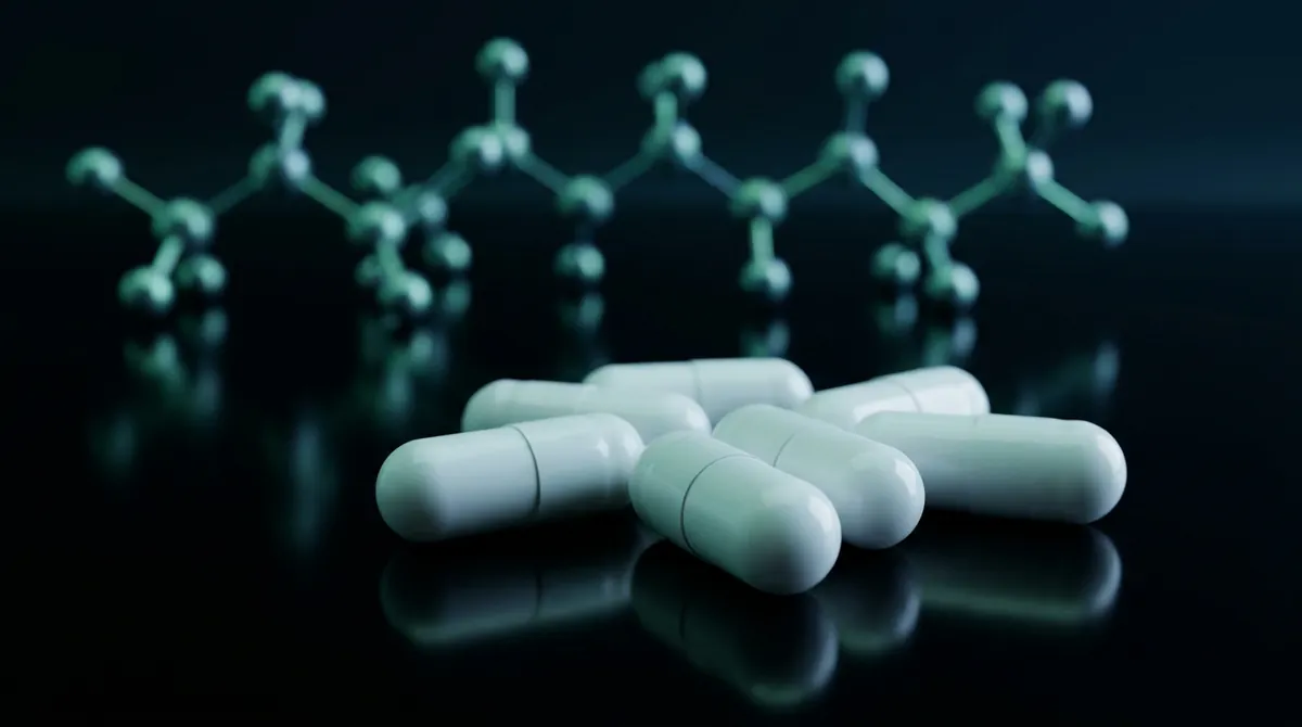 White Cardarine research capsules with a glowing teal-green molecular chain