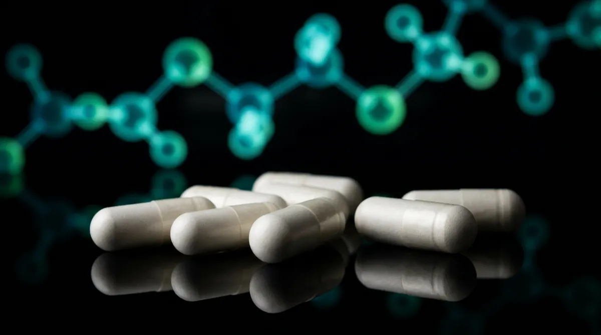 White GW-0742 research capsules with a glowing teal-green molecular chain