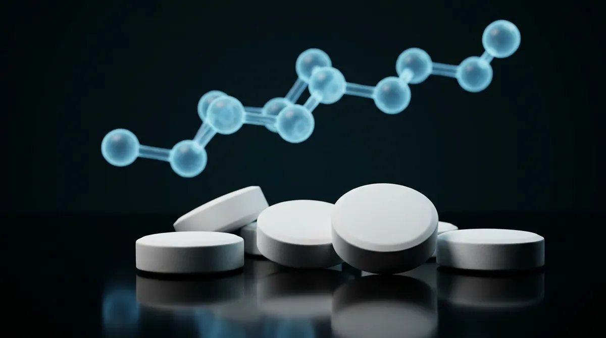 White KW-6356 research tablets with a glowing blue molecular chain