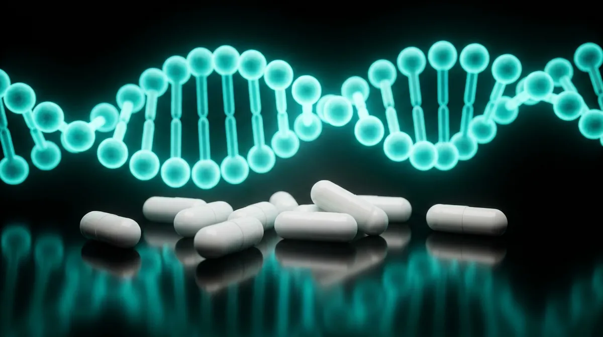 White Tesofensine research capsules with a glowing teal molecular chain